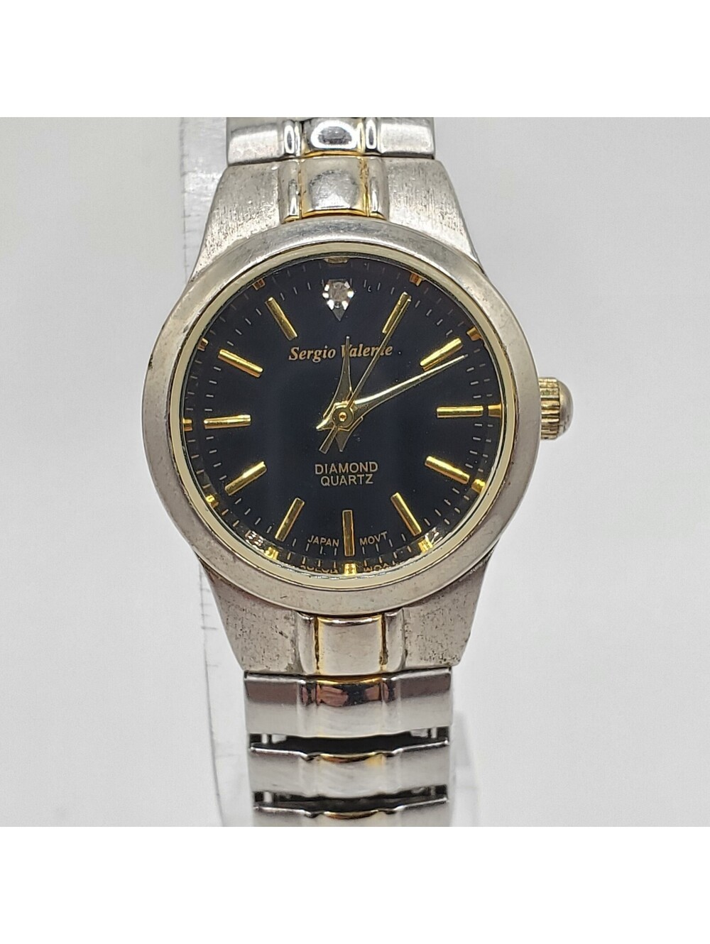 Sergio Valente Quartz Womens Watch 22mm Black Dial Silver Tone Stretch Band New